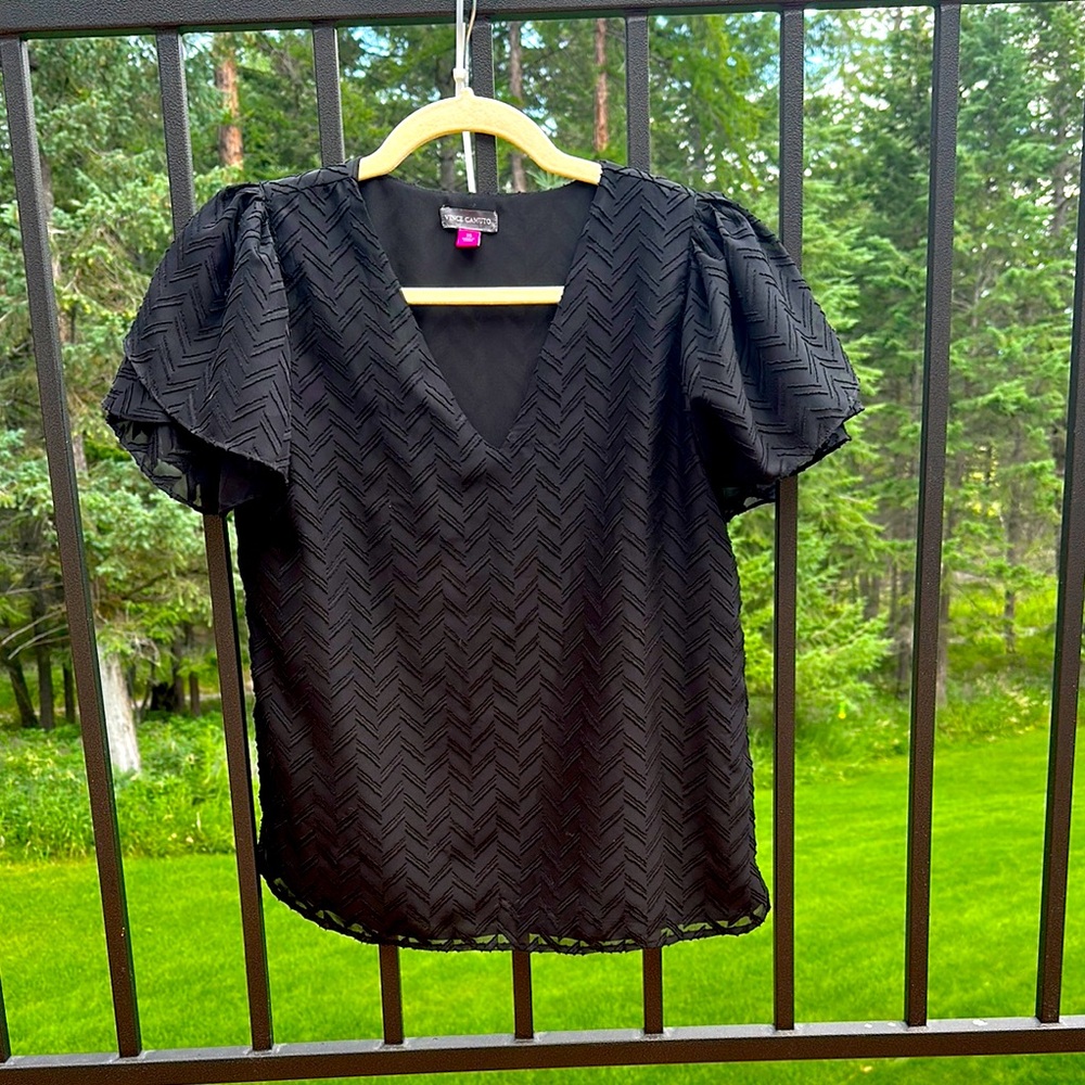 Vince Camuto, black flutter sleeve top